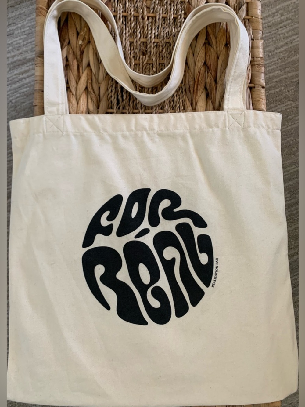 Realisation Par Cream Canvas Tote with Black Graphic